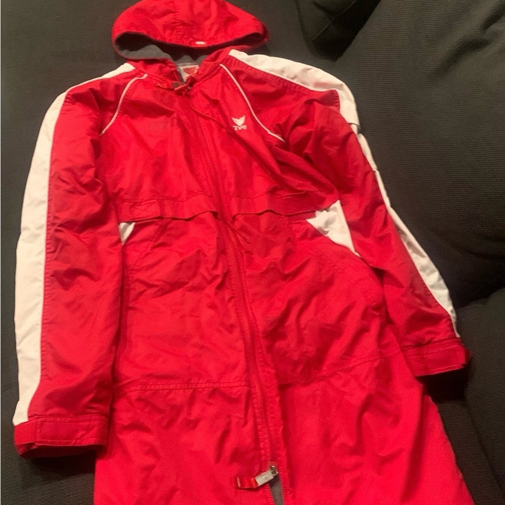 TYR Red and White adults Swim Parka.